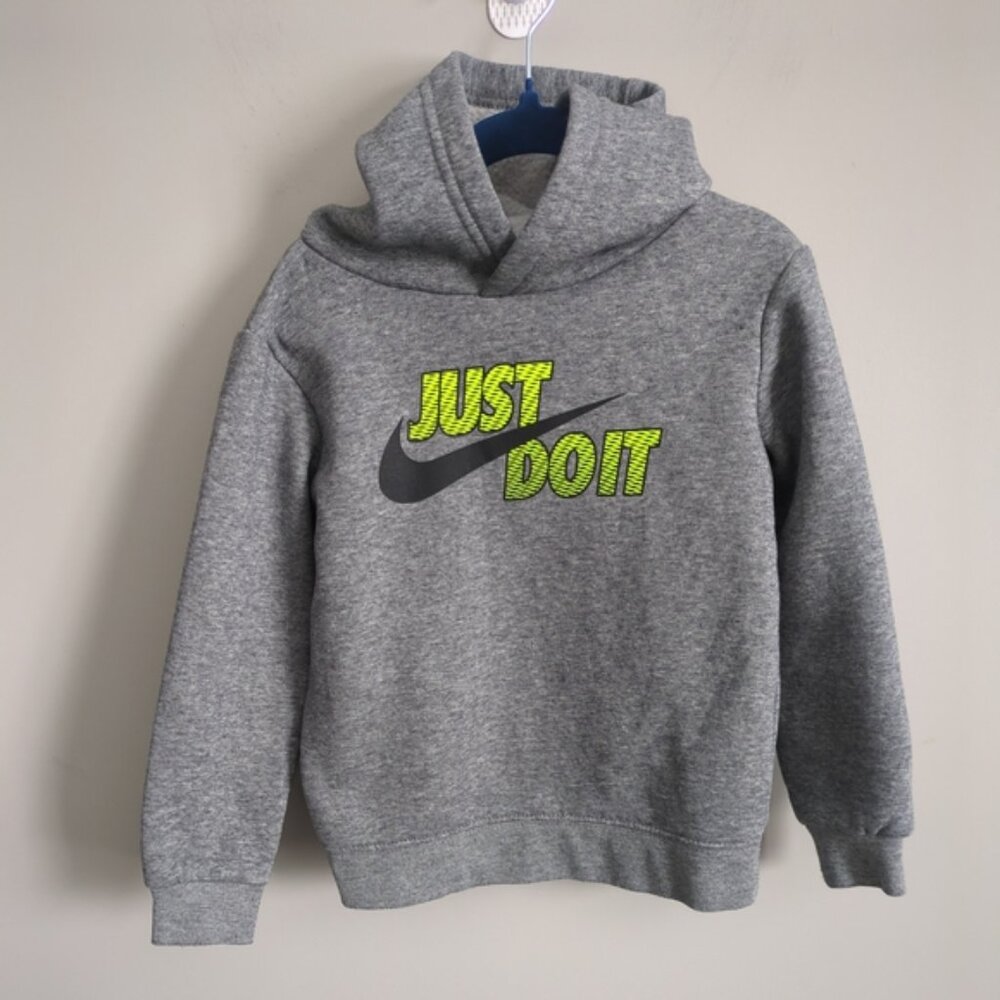 Nike Gray Hoodie with Neon Yellow "Just Do It" and Black Swoosh